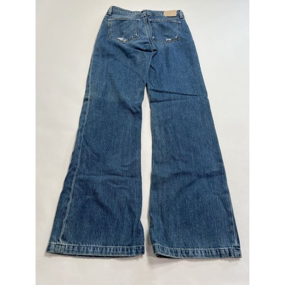 PAIGE Wide Leg Logo patch Straight-leg Jeans in Blue - Picture 4 of 5
